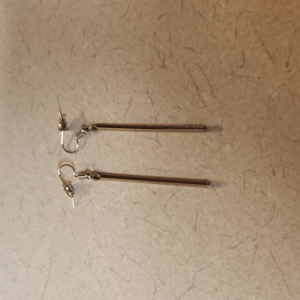 Minimalist Silver Tone Long Stick Bar Dangle Earrings​